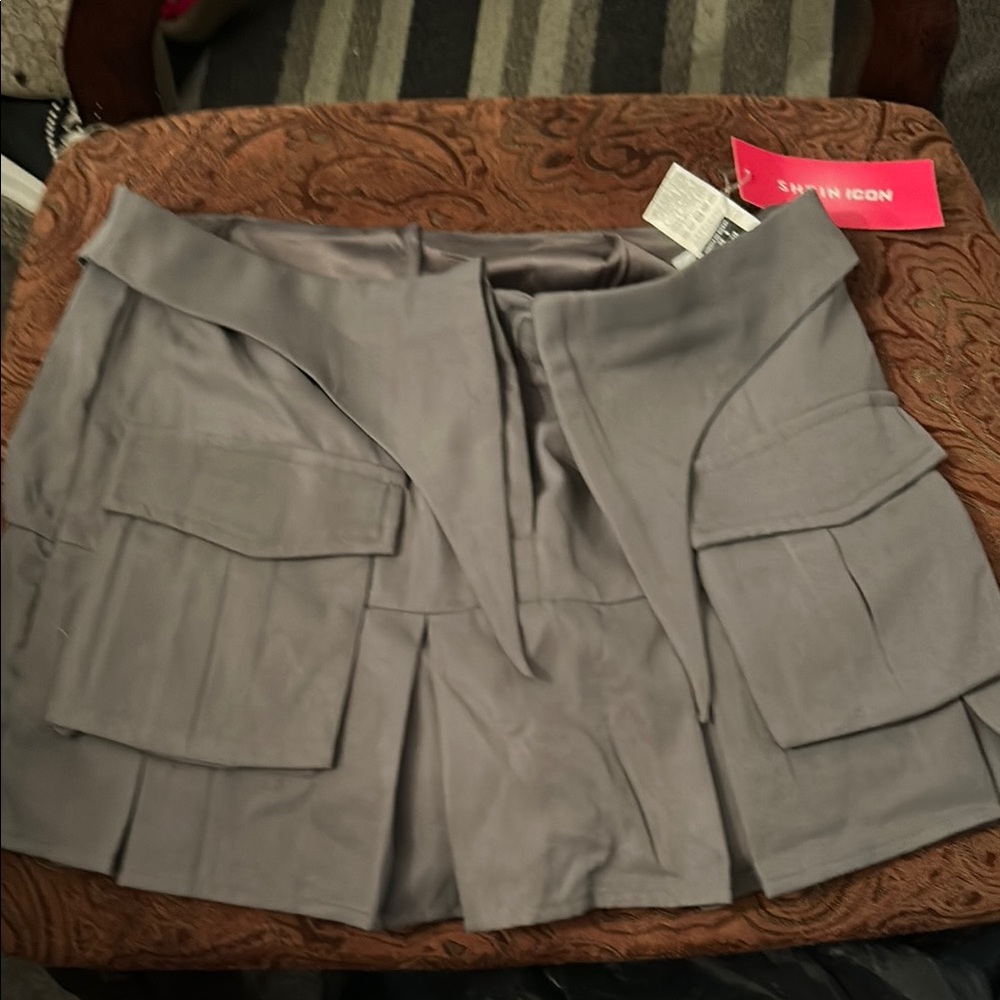 Gray Mini Skirt with Pockets